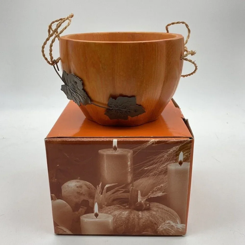 Vintage Spiced Pumpkin Bowl Autumn HalloweenOrange Wood Accent Fall Harvest Y2K